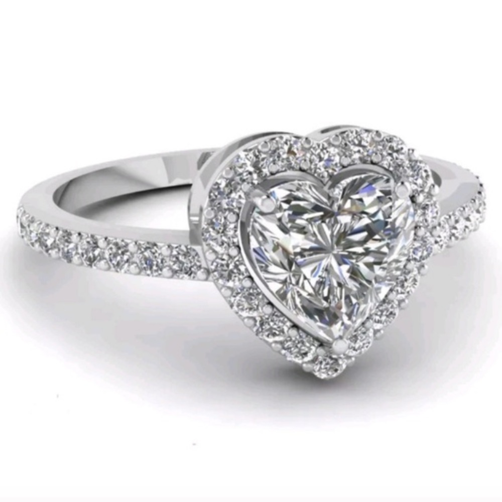 heart shape 2.35ct white sapphire 925 silver ring